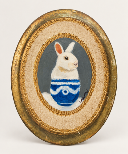 Pat McCarthy Original Rabbit Oil Painting on Florentine Board – Italian Gilt Frame