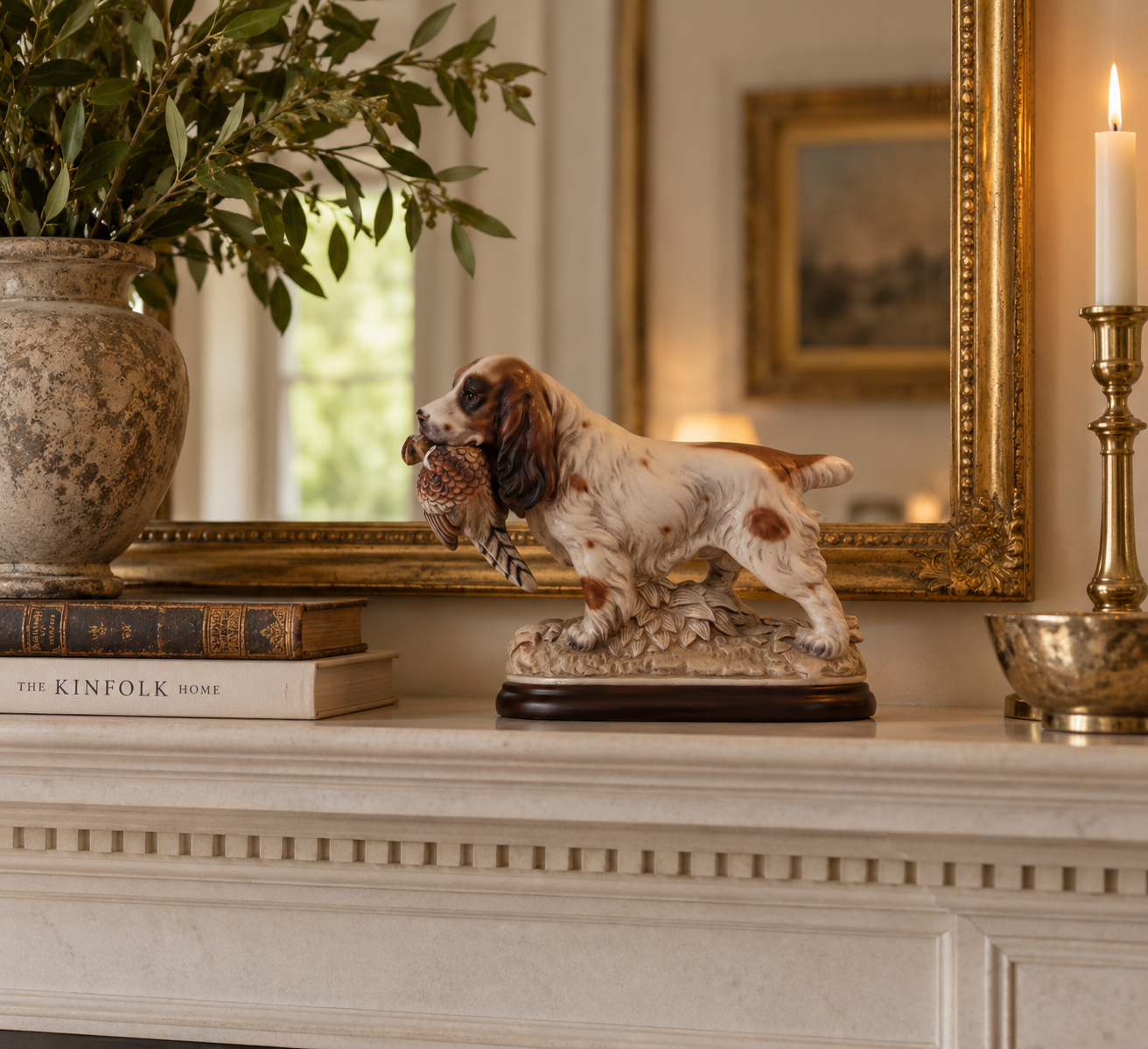 Vintage Porcelain Hunting Spaniel Figurine with Game Bird