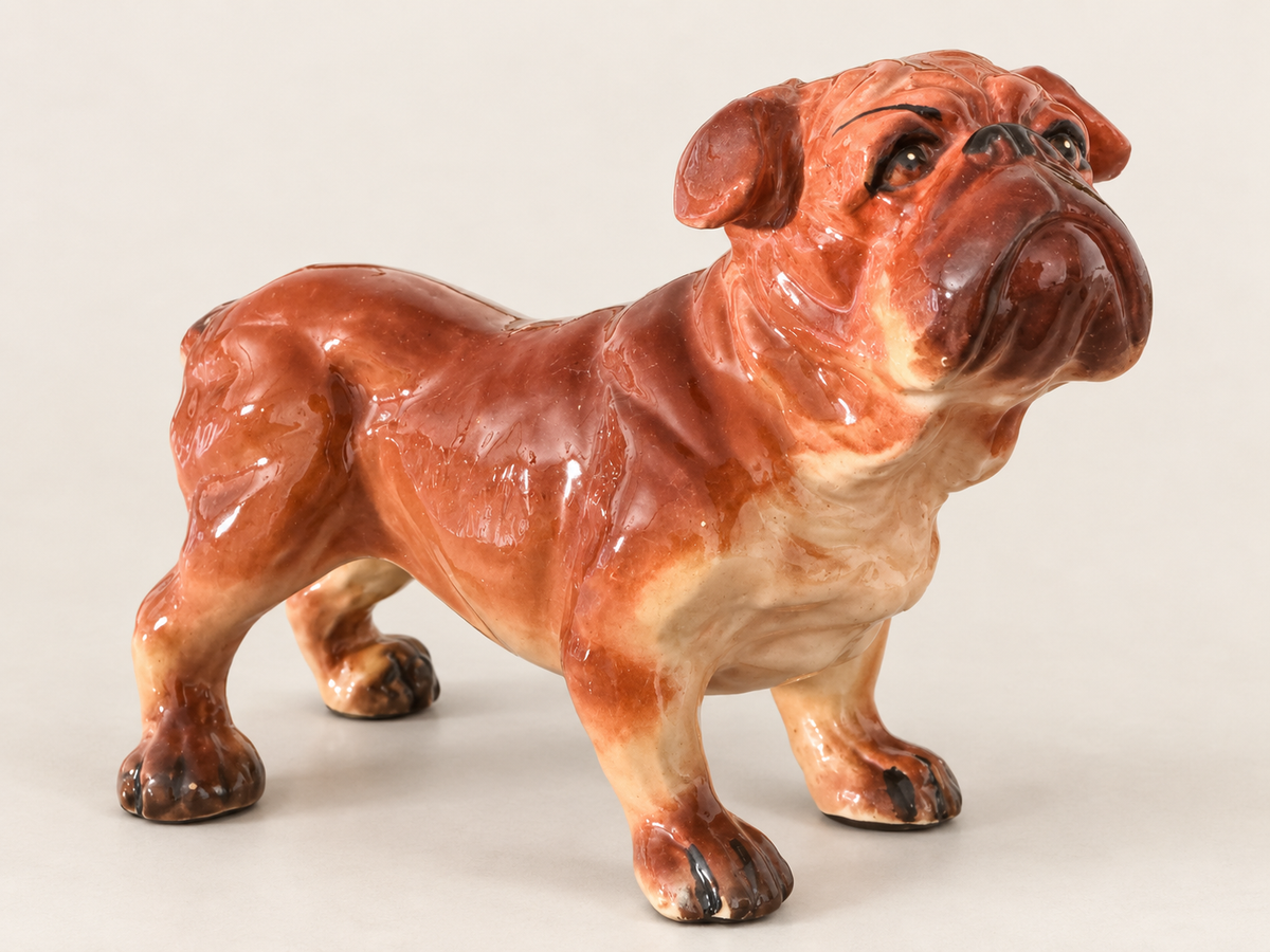Vintage Glazed Ceramic Bulldog Figurine