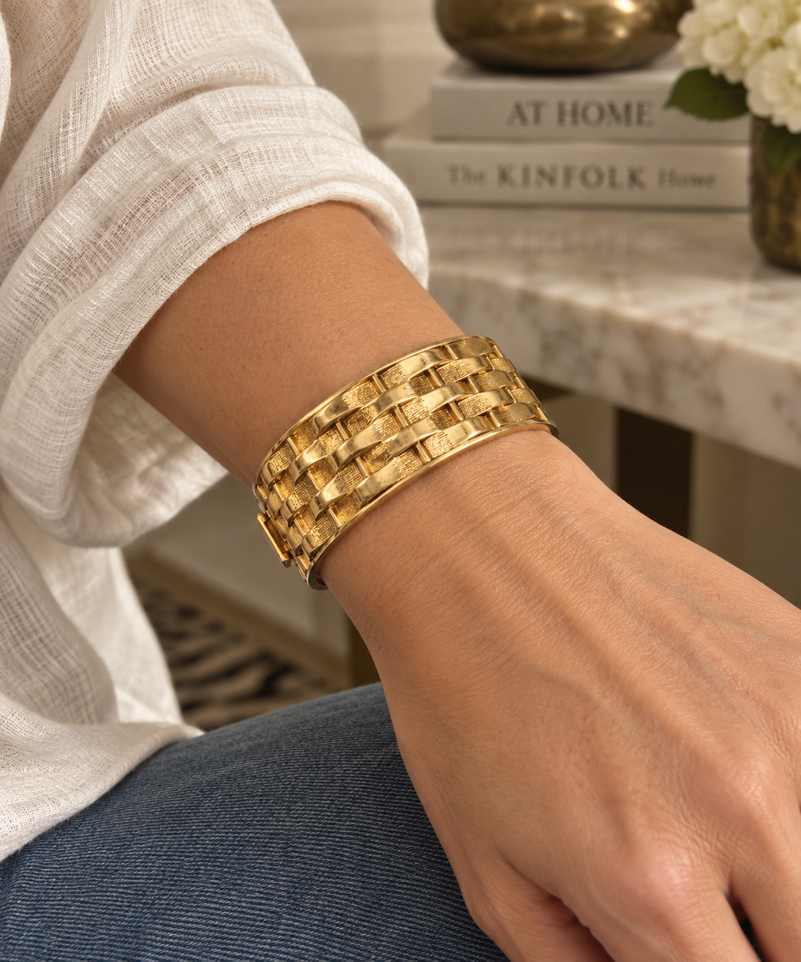 Joan Rivers Custom Jewelry Gold-Tone Woven Hinged Cuff Bracelet