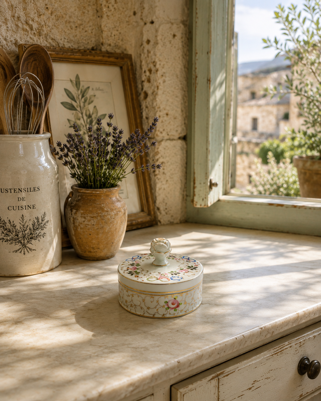 Bonbonnière vintage à motif floral. Portugal