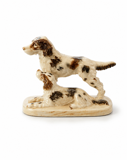 Vintage Japanese Porcelain Setter Dog Figurine Pair, Pointing &amp; Reclining