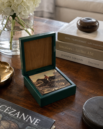 Fox Hunt Coaster Set in Green Lacquer Box