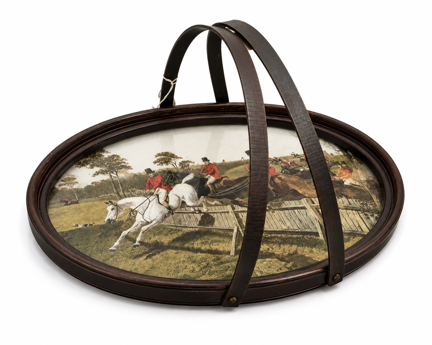 Vintage Fox Hunting Steeplechase Print, Oval Wood Frame