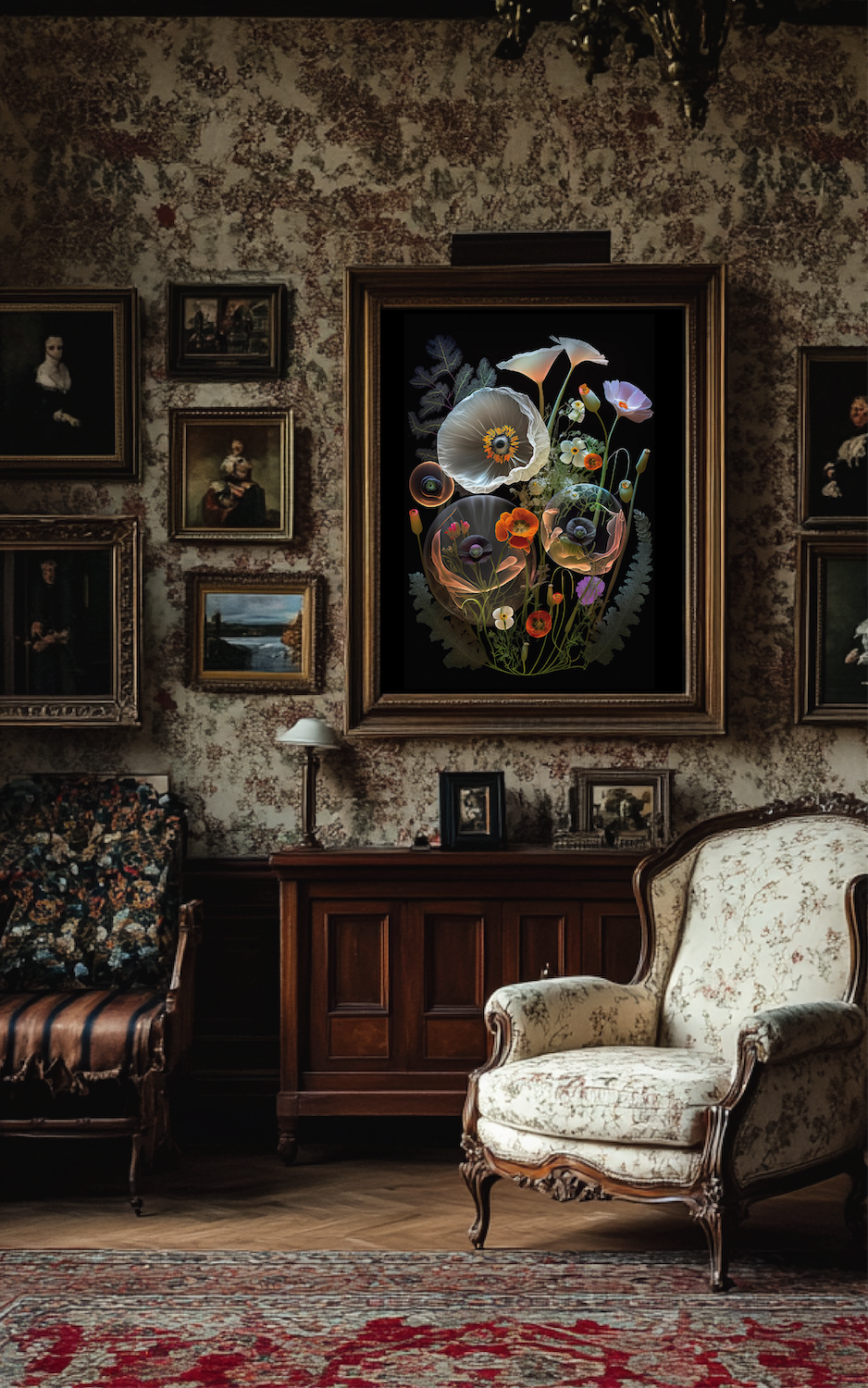 Picture of a victorian-style living room with vintage art and furnishings