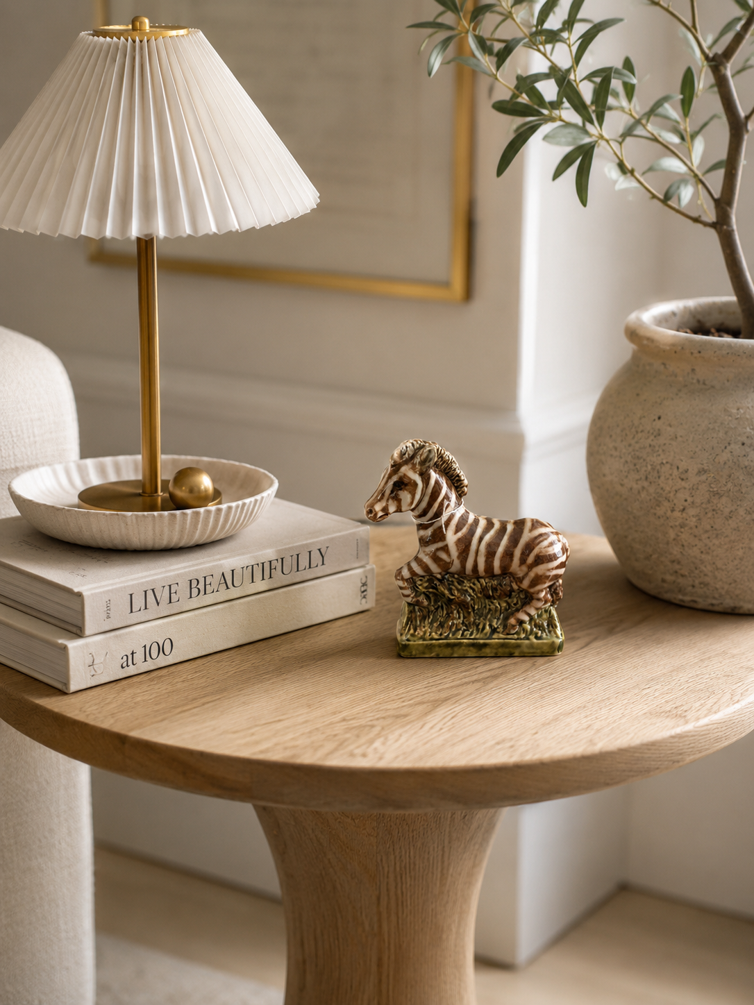 Vintage Ceramic Zebra Figurine on Glazed Base | Equestrian Decor