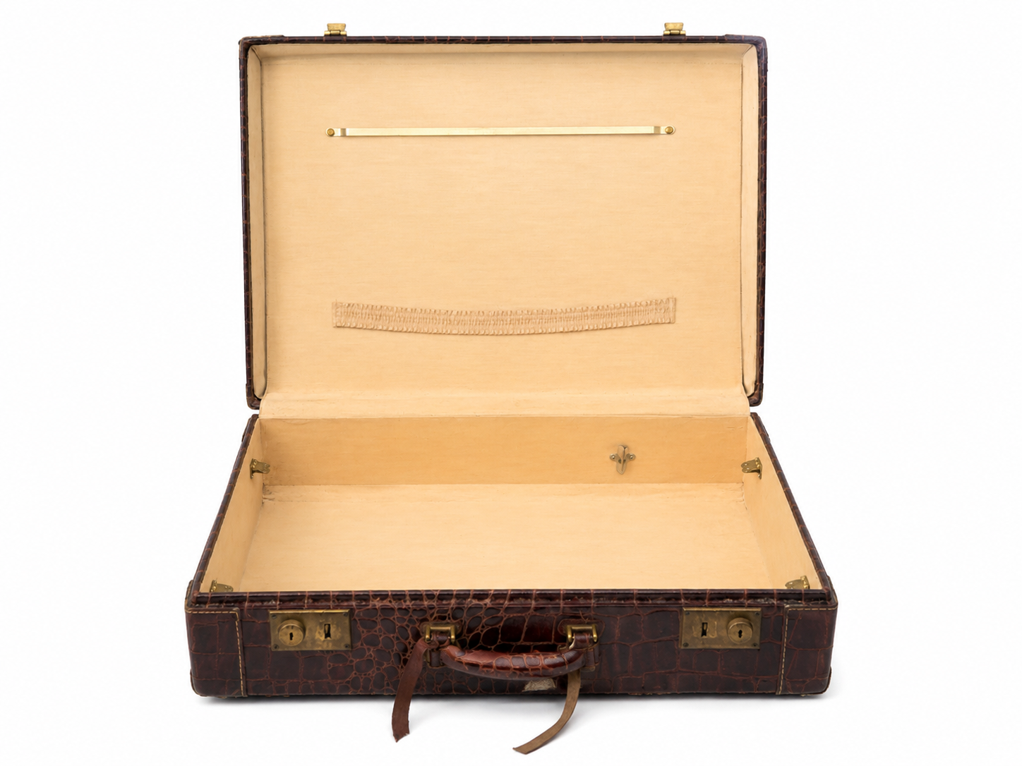 Vintage Crocodile-Embossed Leather Suitcase | Antique Brown Travel Case