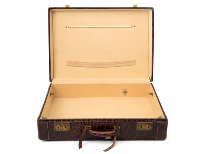 Vintage Crocodile-Embossed Leather Suitcase | Antique Brown Travel Case