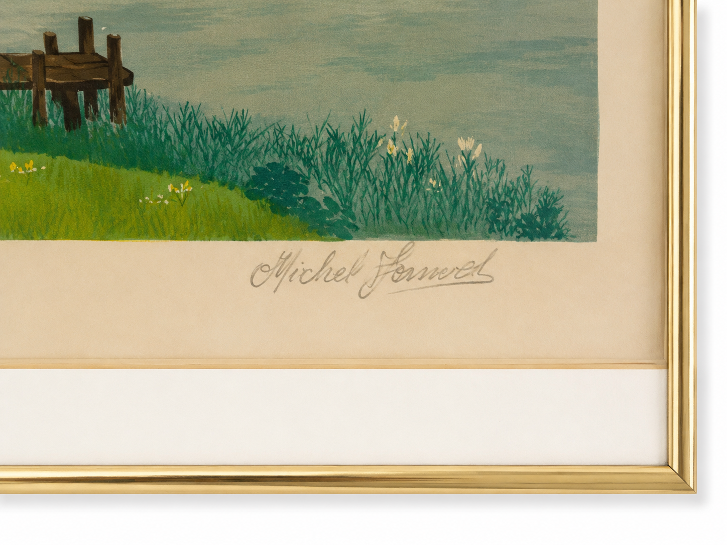 Michel Hermel Signed Numbered Lithograph, French Riverside Scene, Framed