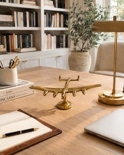 Vintage Brass Airplane Sculpture | Mid-Century Desk Decor