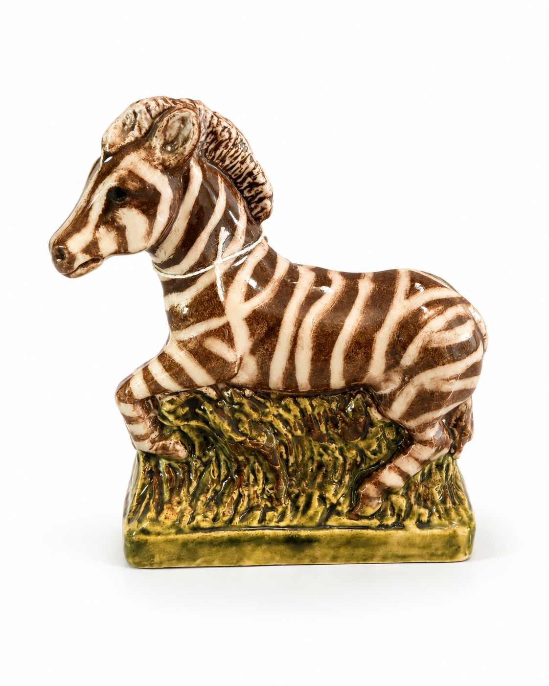 Vintage Ceramic Zebra Figurine on Glazed Base | Equestrian Decor