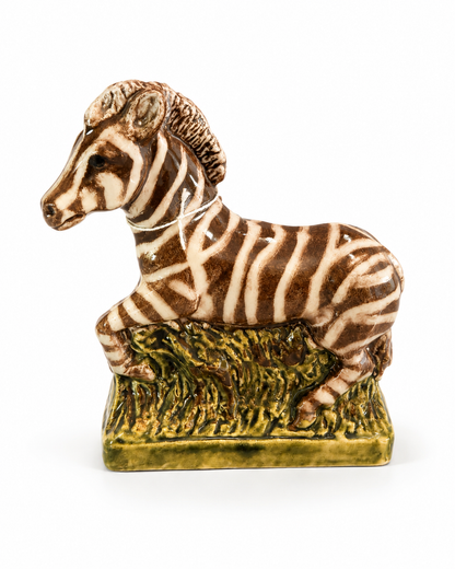 Vintage Ceramic Zebra Figurine on Glazed Base | Equestrian Decor