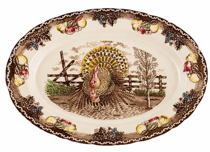 Vintage Turkey Transferware Platter, Brown Fruit &amp; Scroll Border