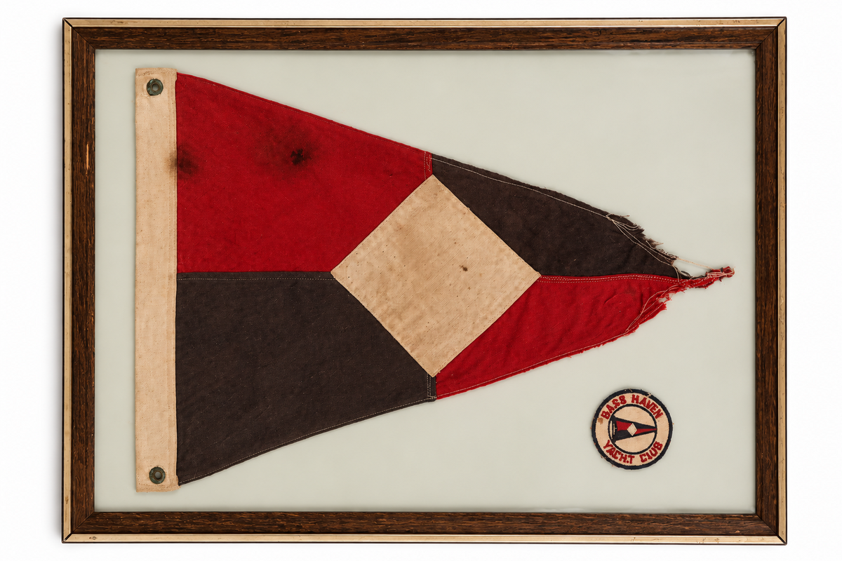 Vintage Framed Nautical Pennant &amp; Yacht Club Textile Display