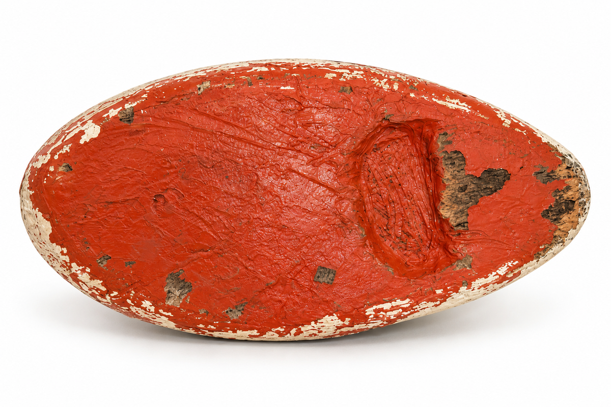 Vintage Wooden Duck Decoy – Distressed Red &amp; Cream Folk Art Sculpture