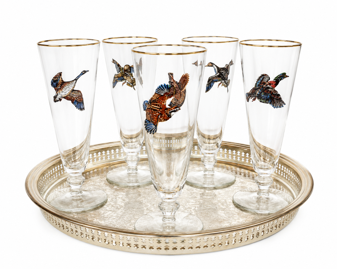 Vintage Sportsman Pilsner Glasses, Set of Six