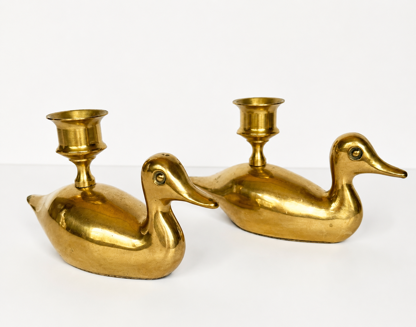 Pair of Brass Duck Candlesticks