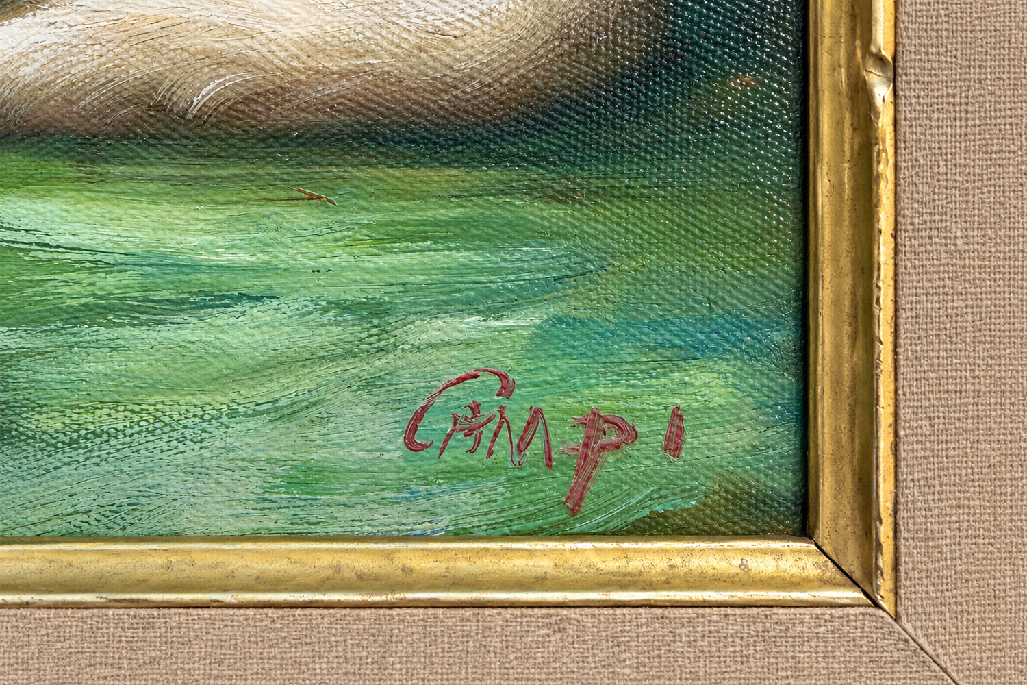 Vintage Terrier Portrait in Ornate Gilt Frame, Signed “Campi