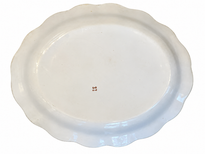 Vintage Hand-Painted Game Bird Platter with Scalloped Green Border