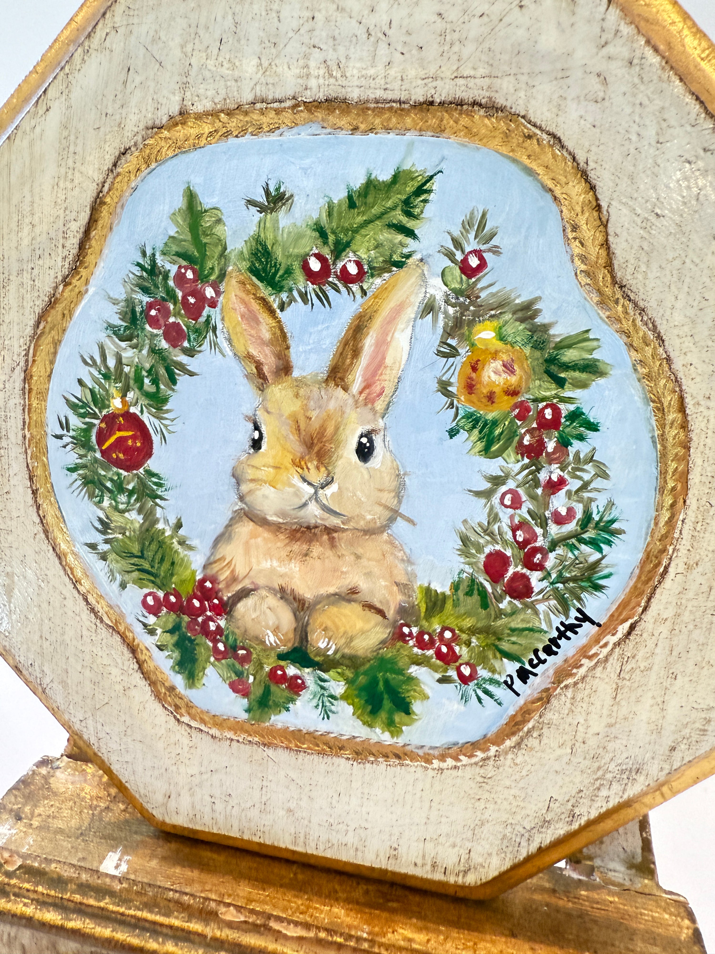 Pat McCarthy bunny holiday plaque, detail