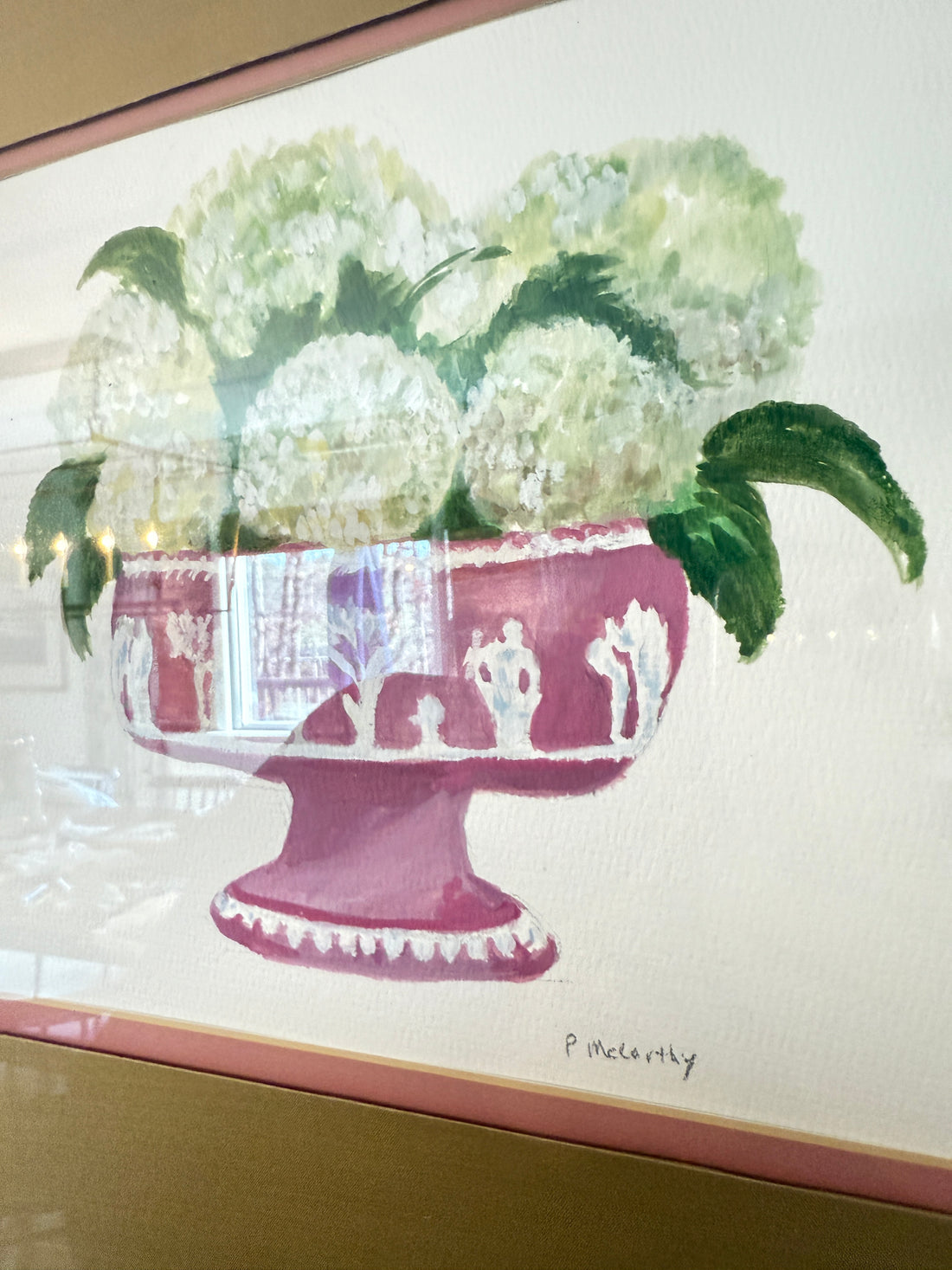 Pat McCarthy, Ortensie in ciotola di Jasperware rosa