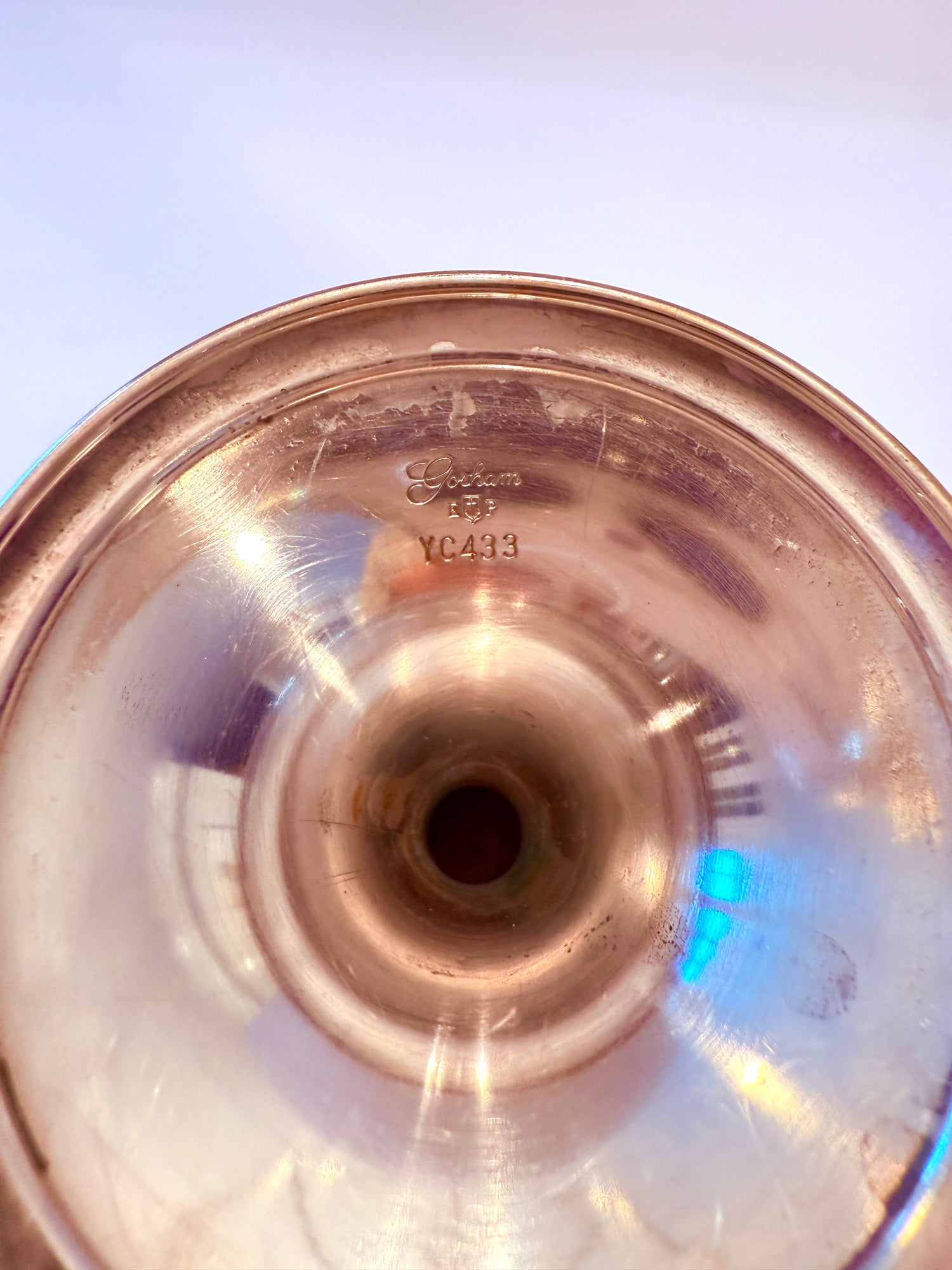 Vintage Gorham silverplate chalice with rich natural patina, YC433 hallmark.