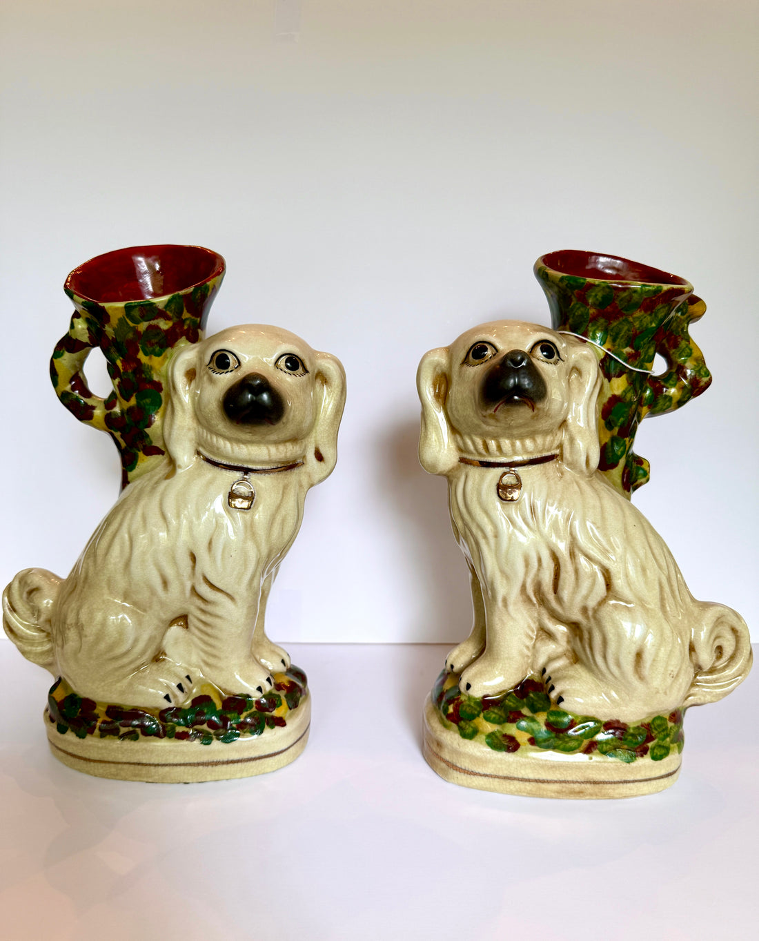 Pair of Staffordshire-Style Spaniel Spill Vases — Ceramic Wally Dogs