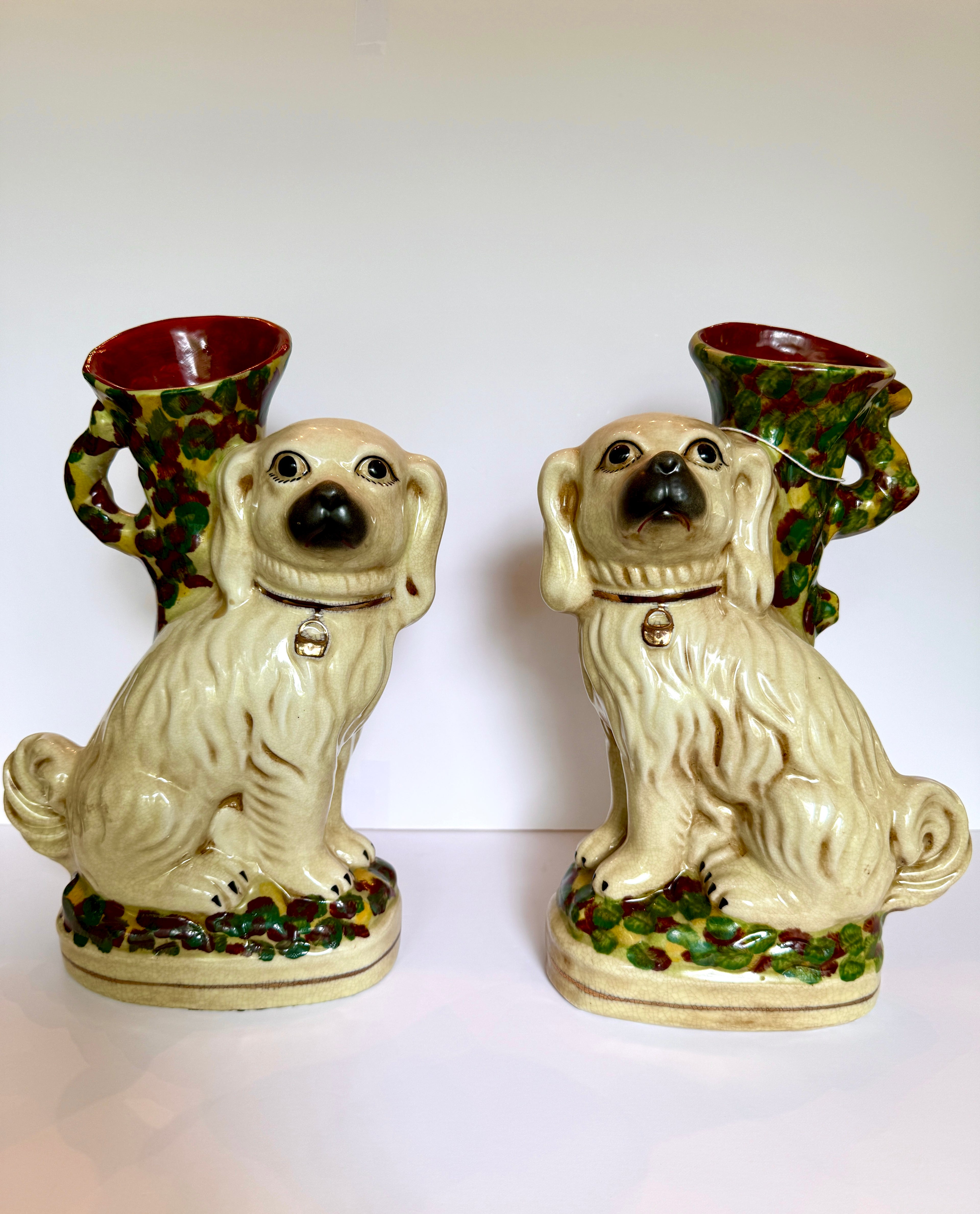 Pair of Staffordshire-Style Spaniel Spill Vases — Ceramic Wally Dogs