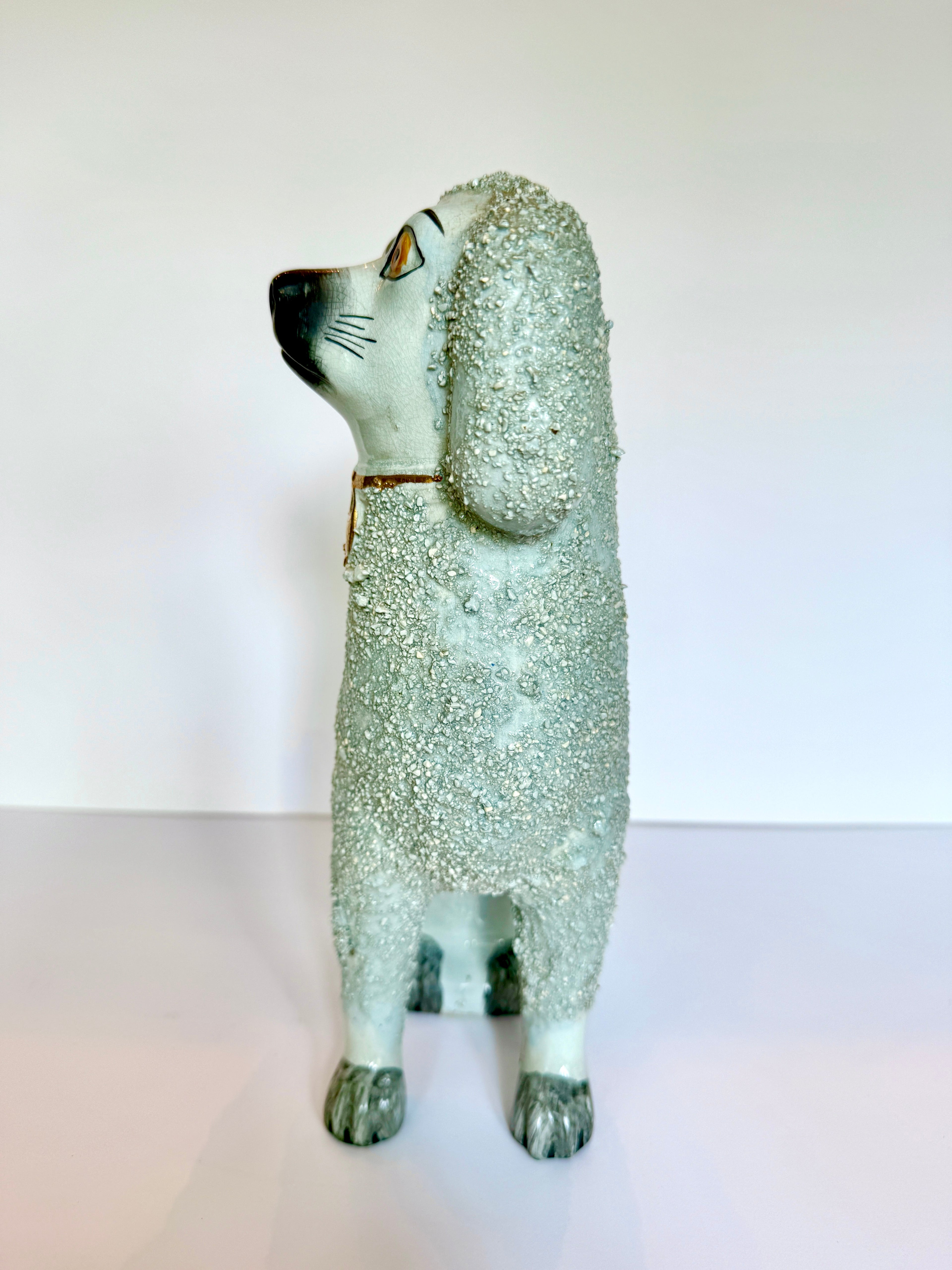 Antique Staffordshire Poodle, Likely Late 19th to Early 20th century, Gilt Collar &amp; Padlock