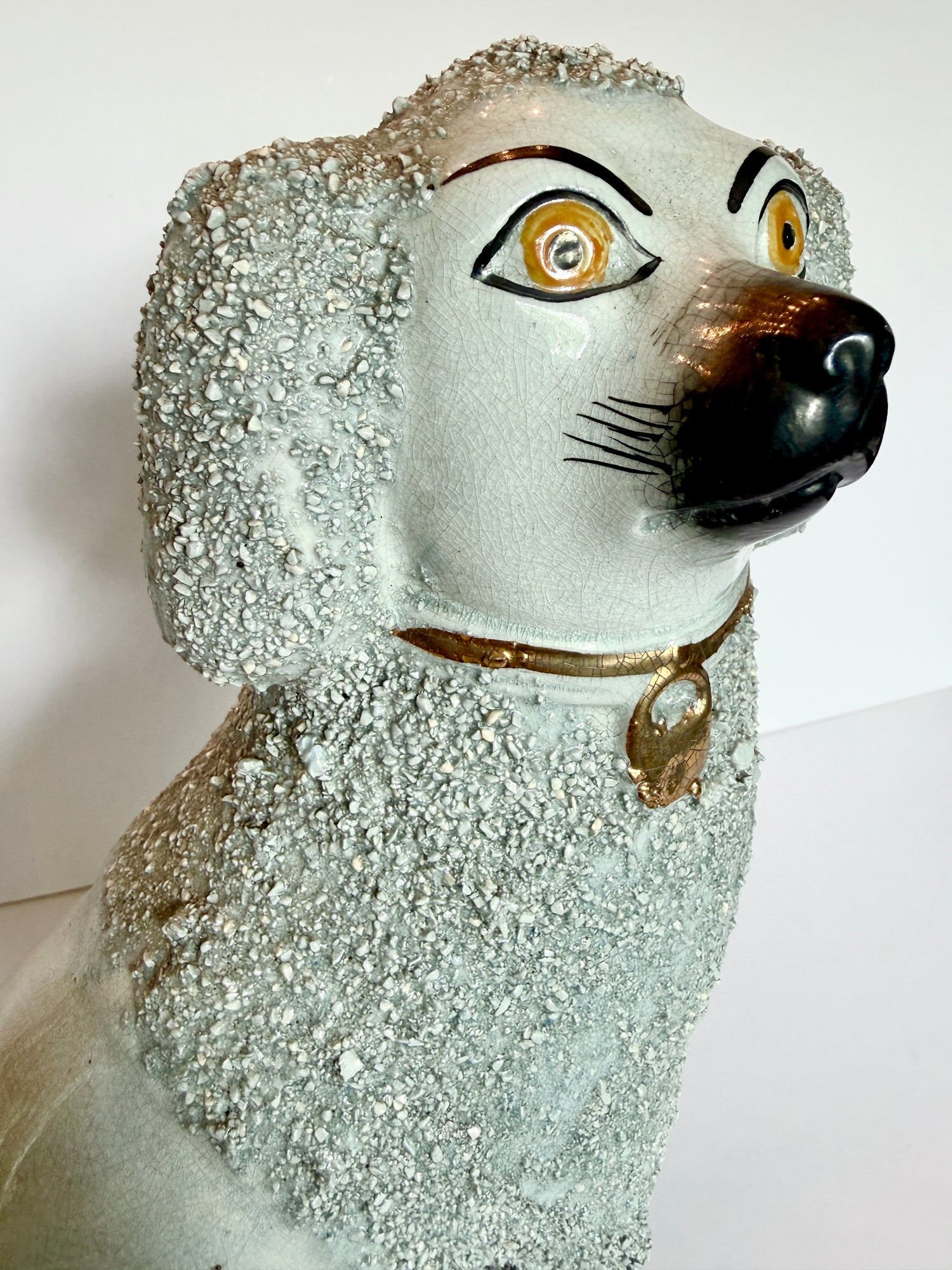Antique Staffordshire Poodle, Likely Late 19th to Early 20th century, Gilt Collar &amp; Padlock