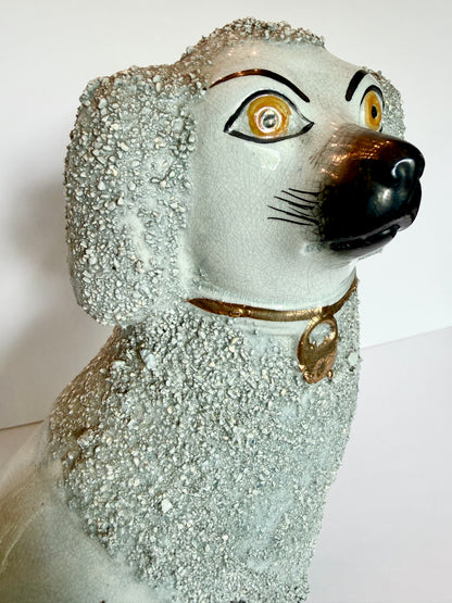 Antique Staffordshire Poodle, Likely Late 19th to Early 20th century, Gilt Collar &amp; Padlock