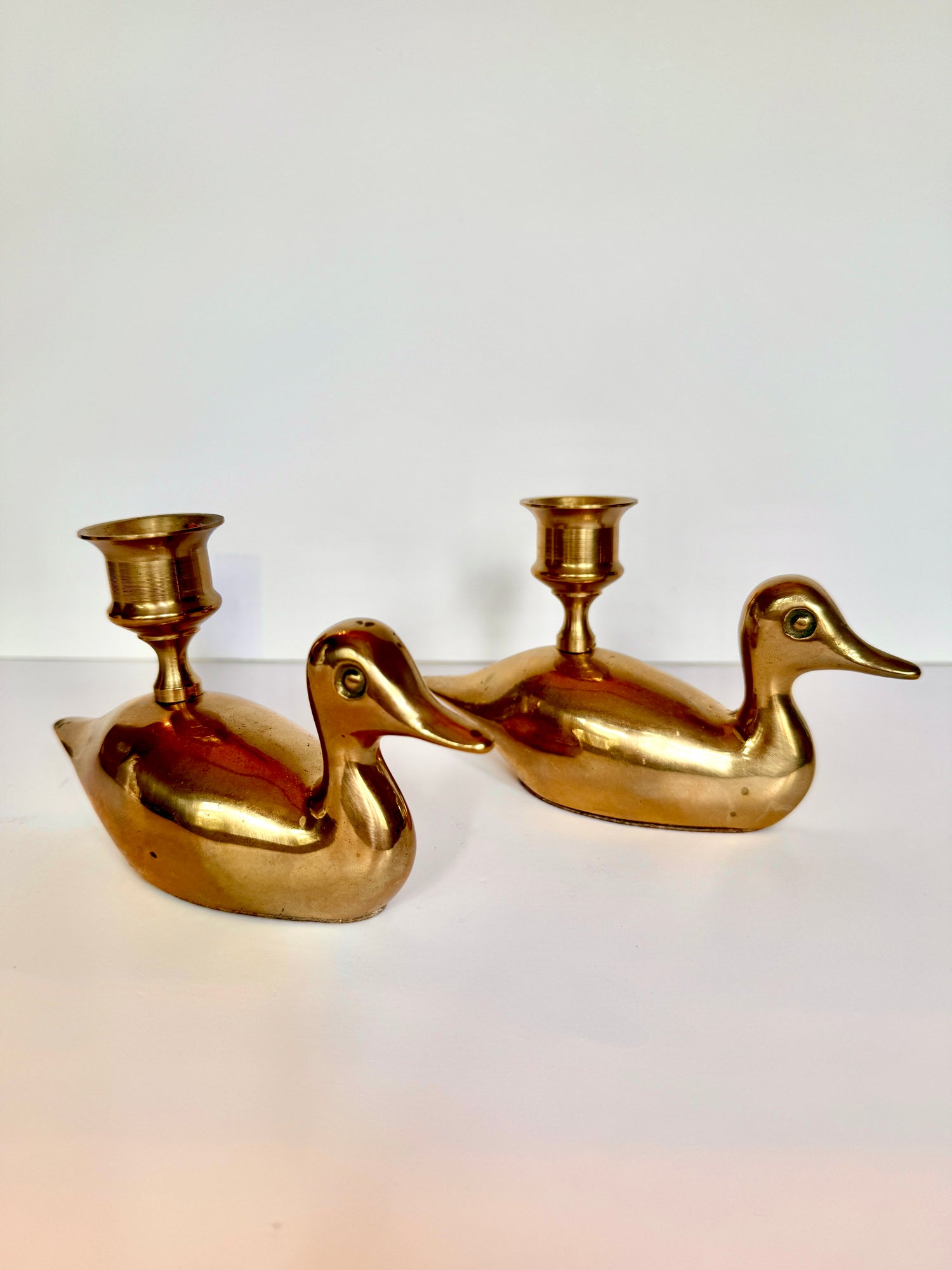 Pair of Brass Duck Candlesticks