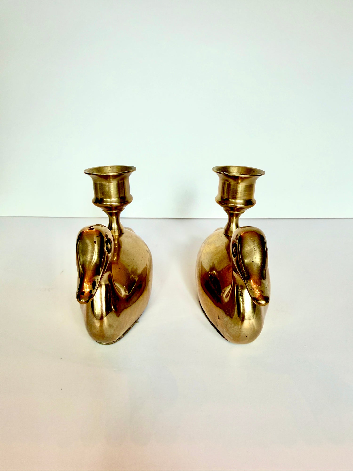 Pair of Brass Duck Candlesticks