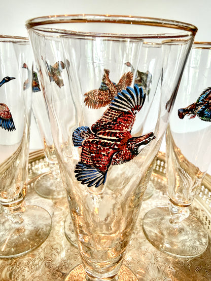 Vintage Sportsman Pilsner Glasses, Set of Six
