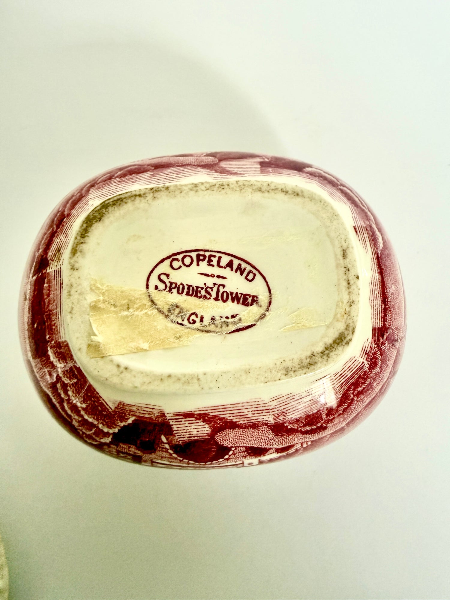 Antique Copeland Spode Red Transferware Covered Sugar Bowl, English Staffordshire Ironstone