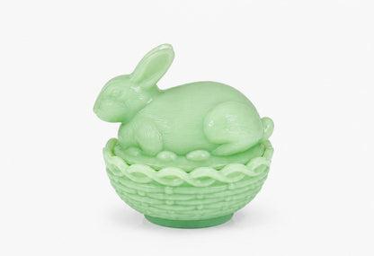 Vintage Jadeite Milk Glass Bunny Covered Dish, Rabbit Candy Box or Trinket Box