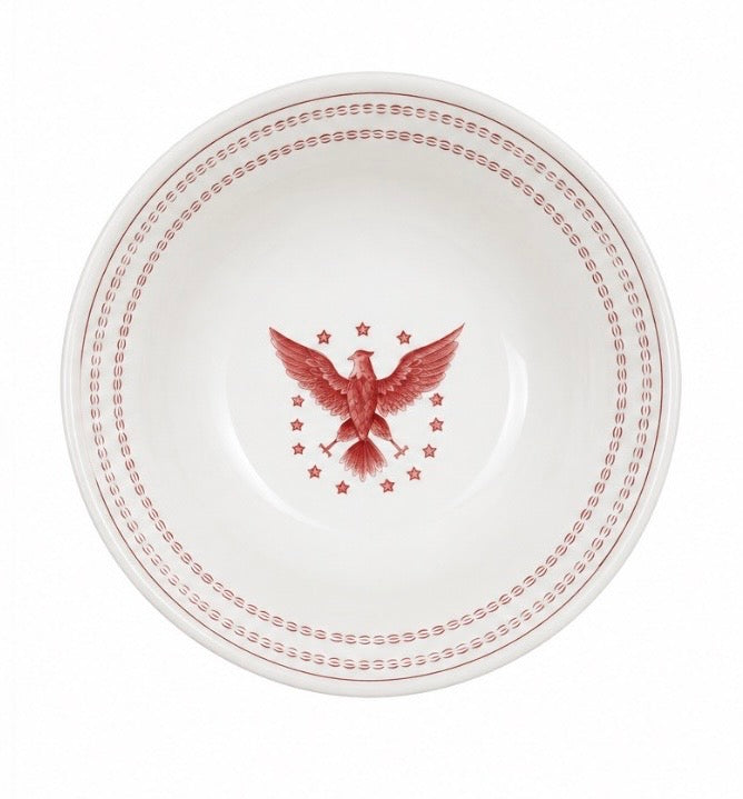 Vintage Eagle &amp; Stars Americana Bowl, Rust-Red on White
