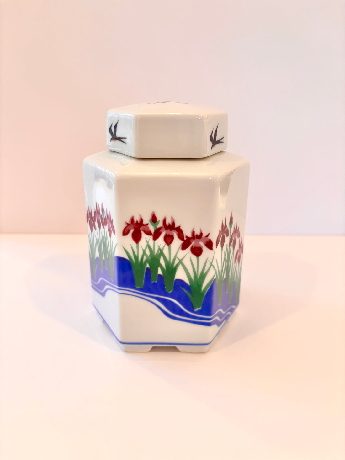 Jennifer Wong Hexagon Porcelain Ginger Jar. 5.5". Signed