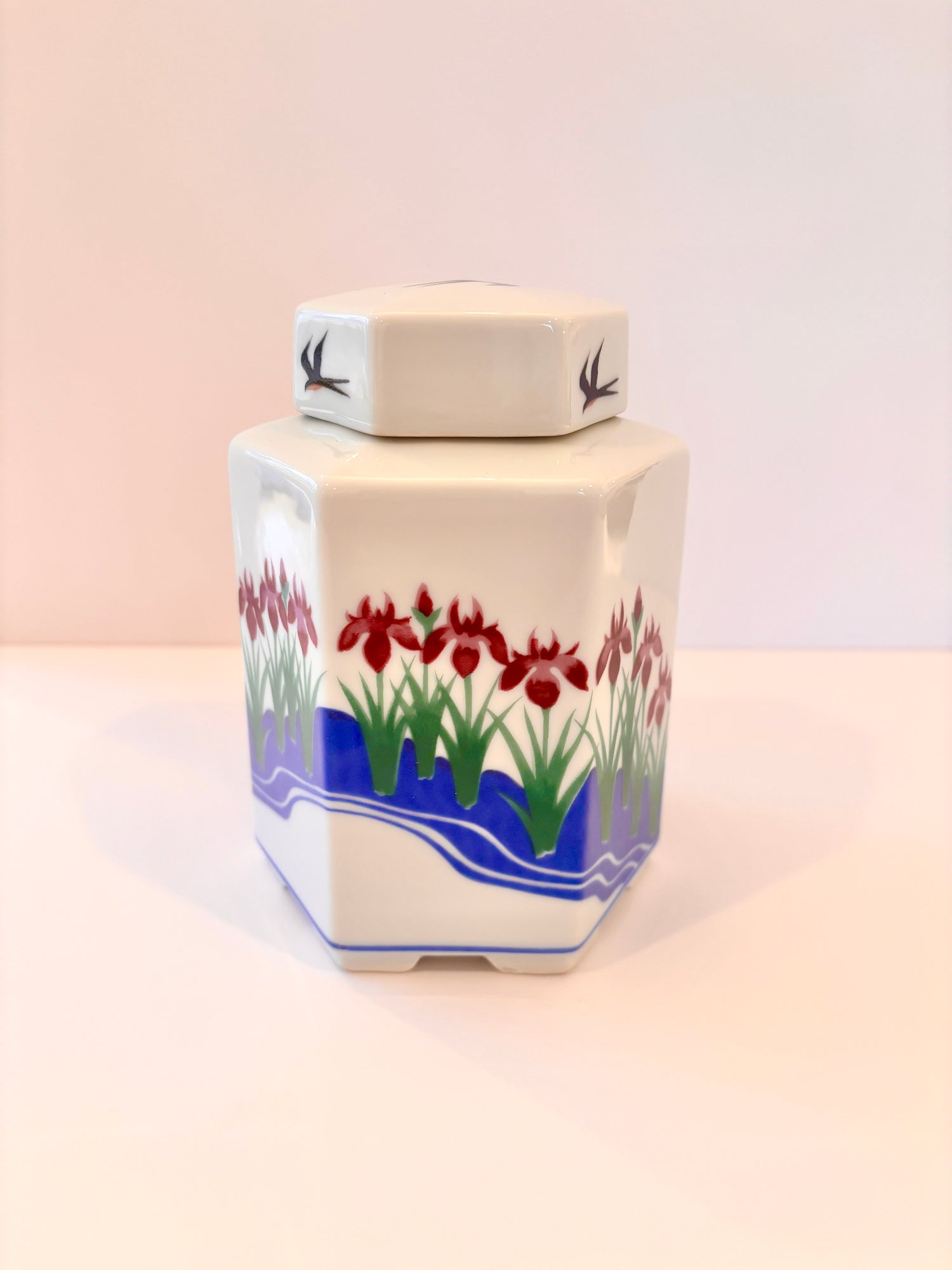 Jennifer Wong Hexagon Porcelain Ginger Jar. 5.5&quot;. Signed