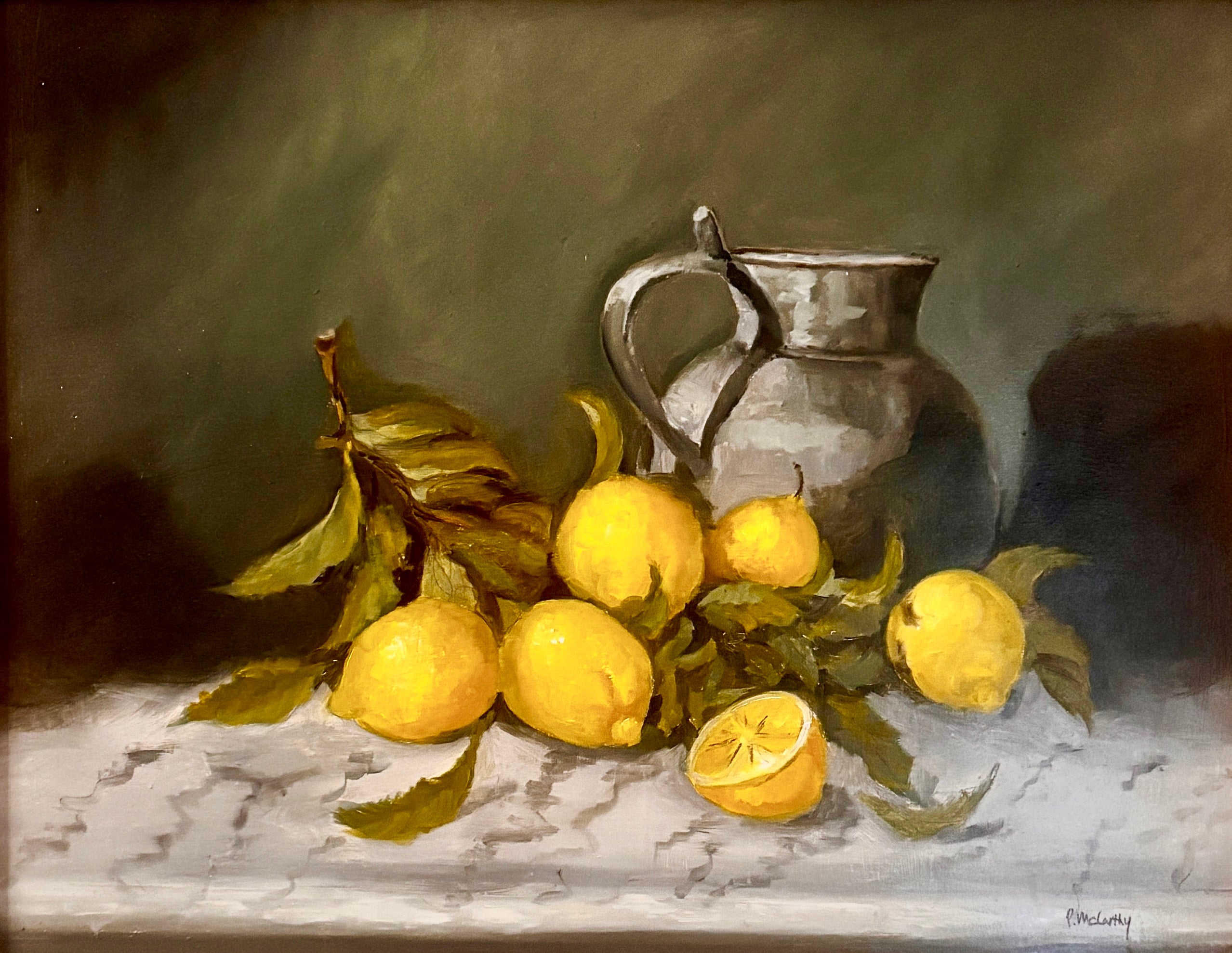 Vintage Still Life w/ Lemons. Oil on Board