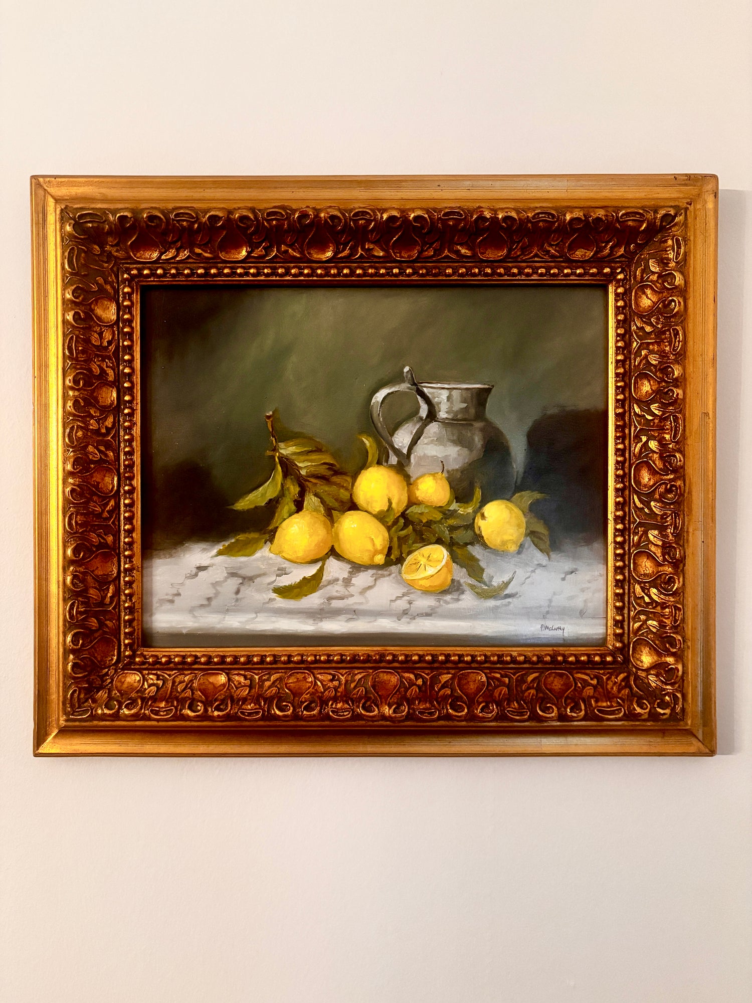 Vintage Still Life w/ Lemons. Oil on Board