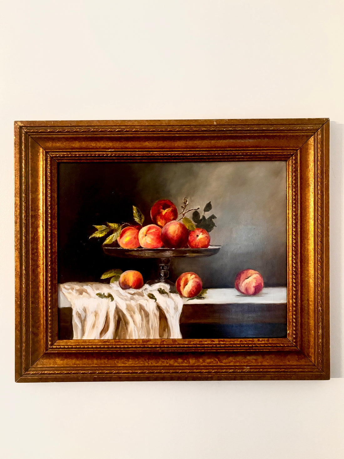 Vintage Still Life w/ Peaches. Oil on Board