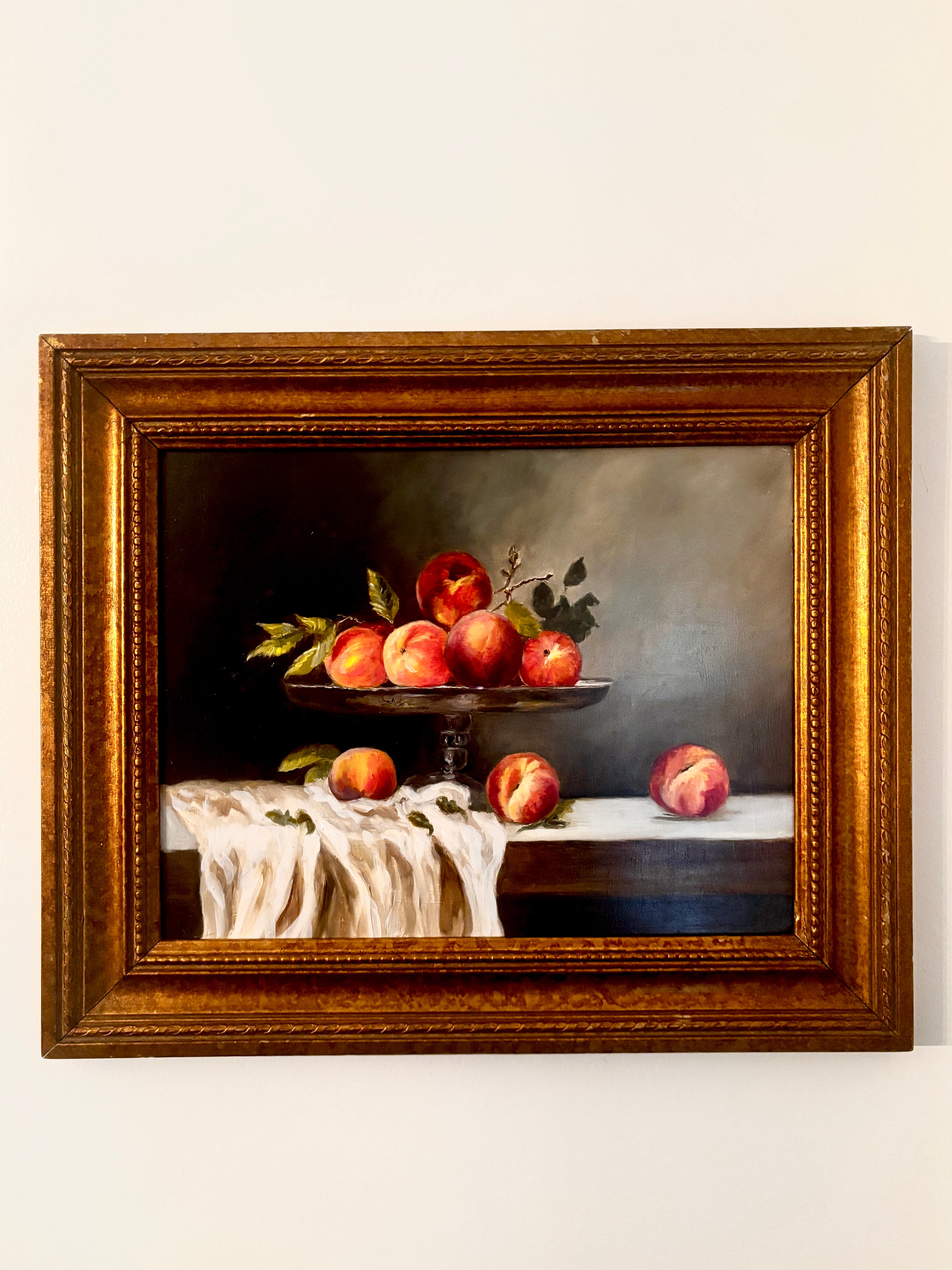 Vintage still life with peaches, detail