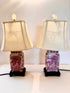 Pair of Vintage Pink and White Ceramic Lamps with White Shades.