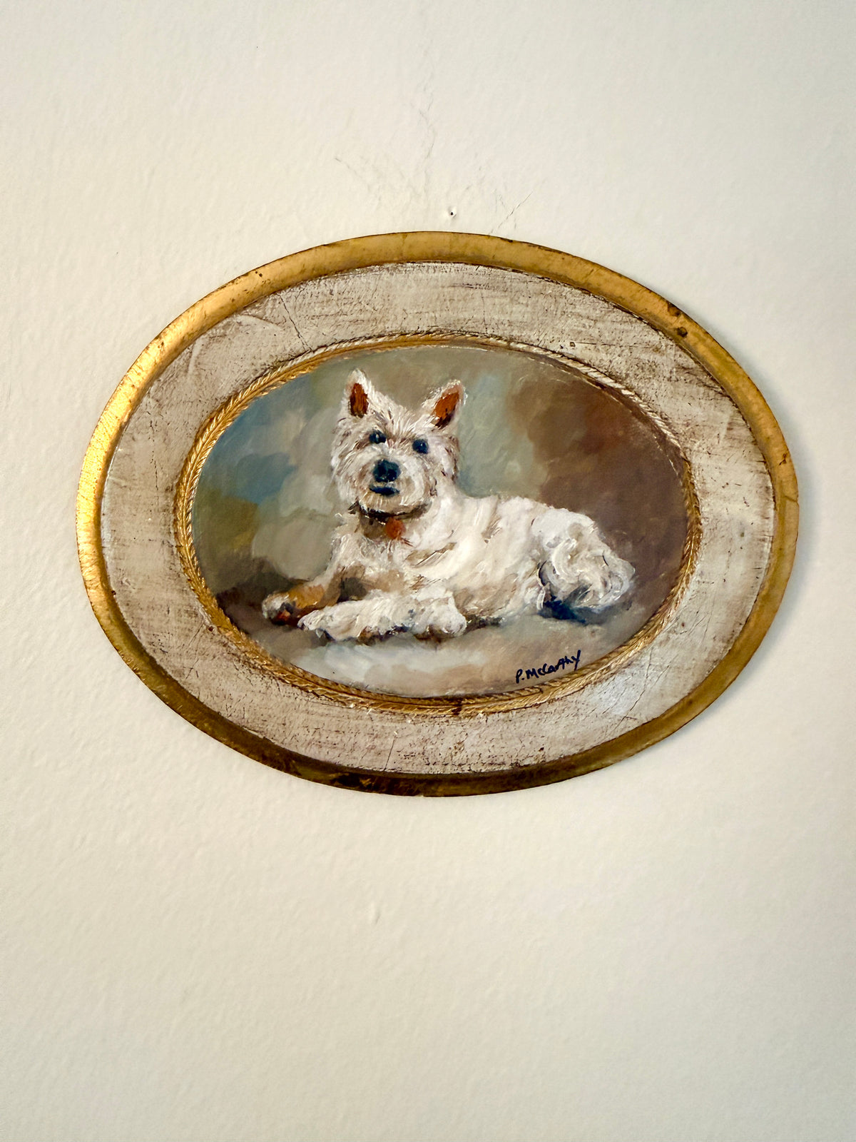 West Highland Terrier in an Oval Gilt Frame, Pat McCarthy