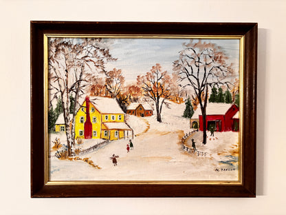 Winter Scene Painting. Oil on Board. 1970. Mary Jansen