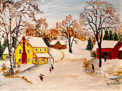 Winter Scene Painting. Oil on Board. 1970. Mary Jansen