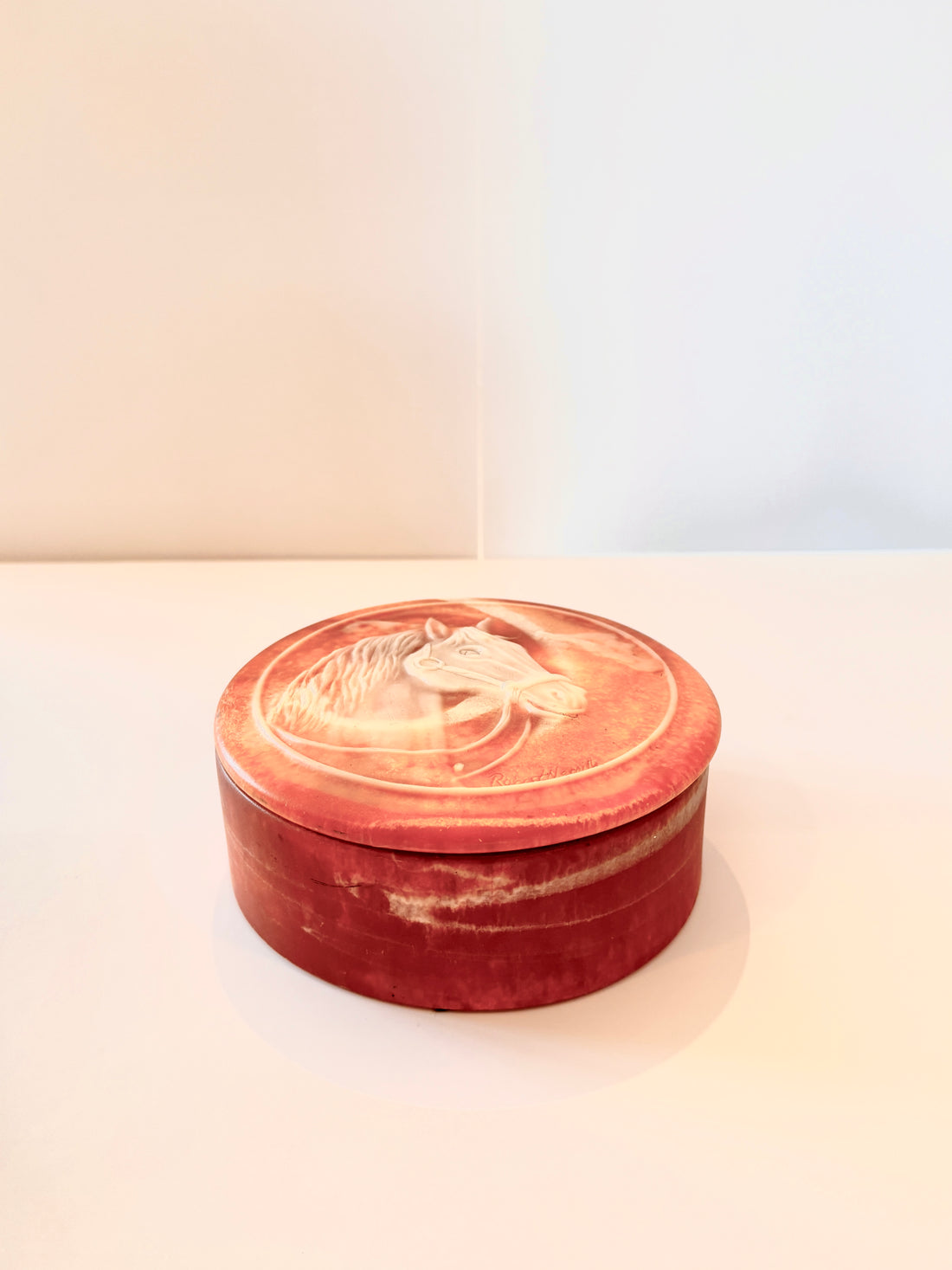 Sienna Horse Motif Incolay Vintage Round Decorative Box