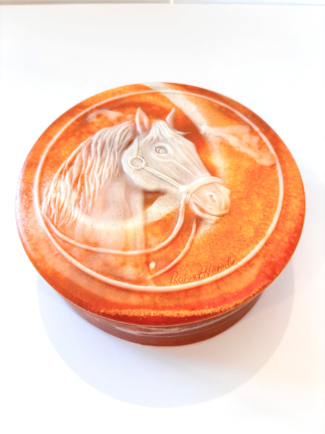 Sienna Horse Motif Incolay Vintage Round Decorative Box