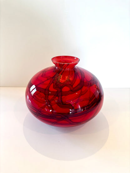 Kralik Czech Glass Red/Black Swirl Vase